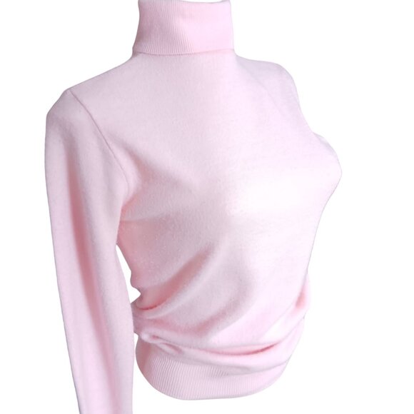 Vintage Women's Small Sweater Turtleneck Pink Back Zipper 1970's Soft Knit - Picture 3 of 7